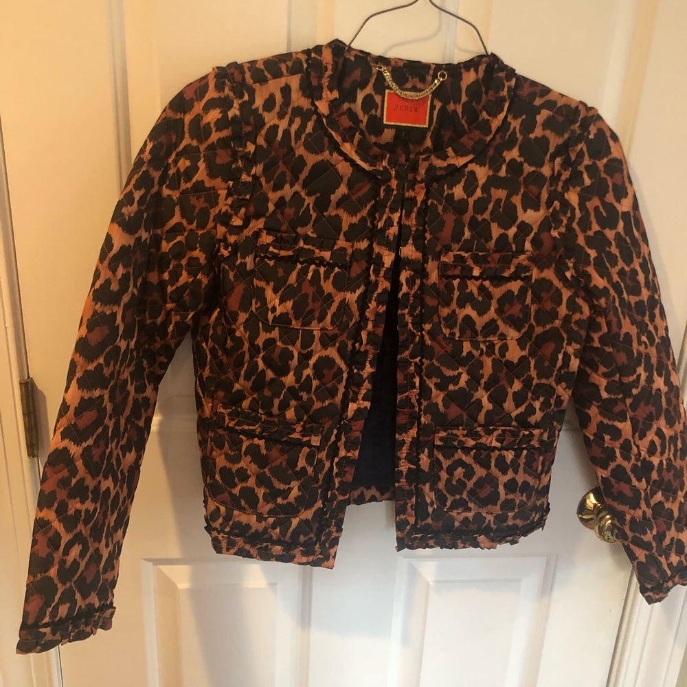J CREW | Leopard lady jacket - quilted, subtle ruffle blazer jacket size 2